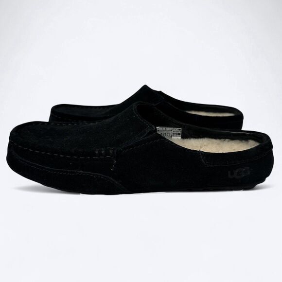 Ugg Alamar Suede Slipper Shoes Mens Sz 8 Black Shearling Lined Slip On 1006791 - Picture 1 of 15